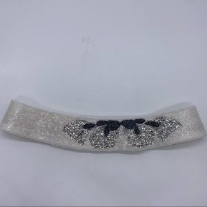White Sequin and Beaded Belt Bold Bow Statement Piece Vintage 1980’s